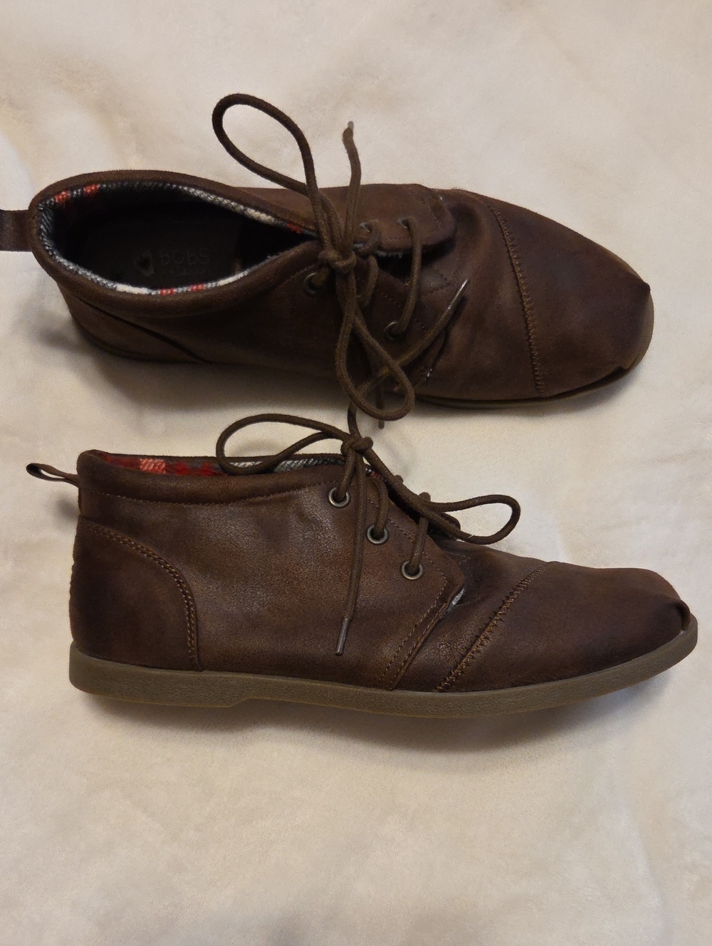 BOBS from Skechers Women's Brown Lace-Up Ankle Boots Memory Foam